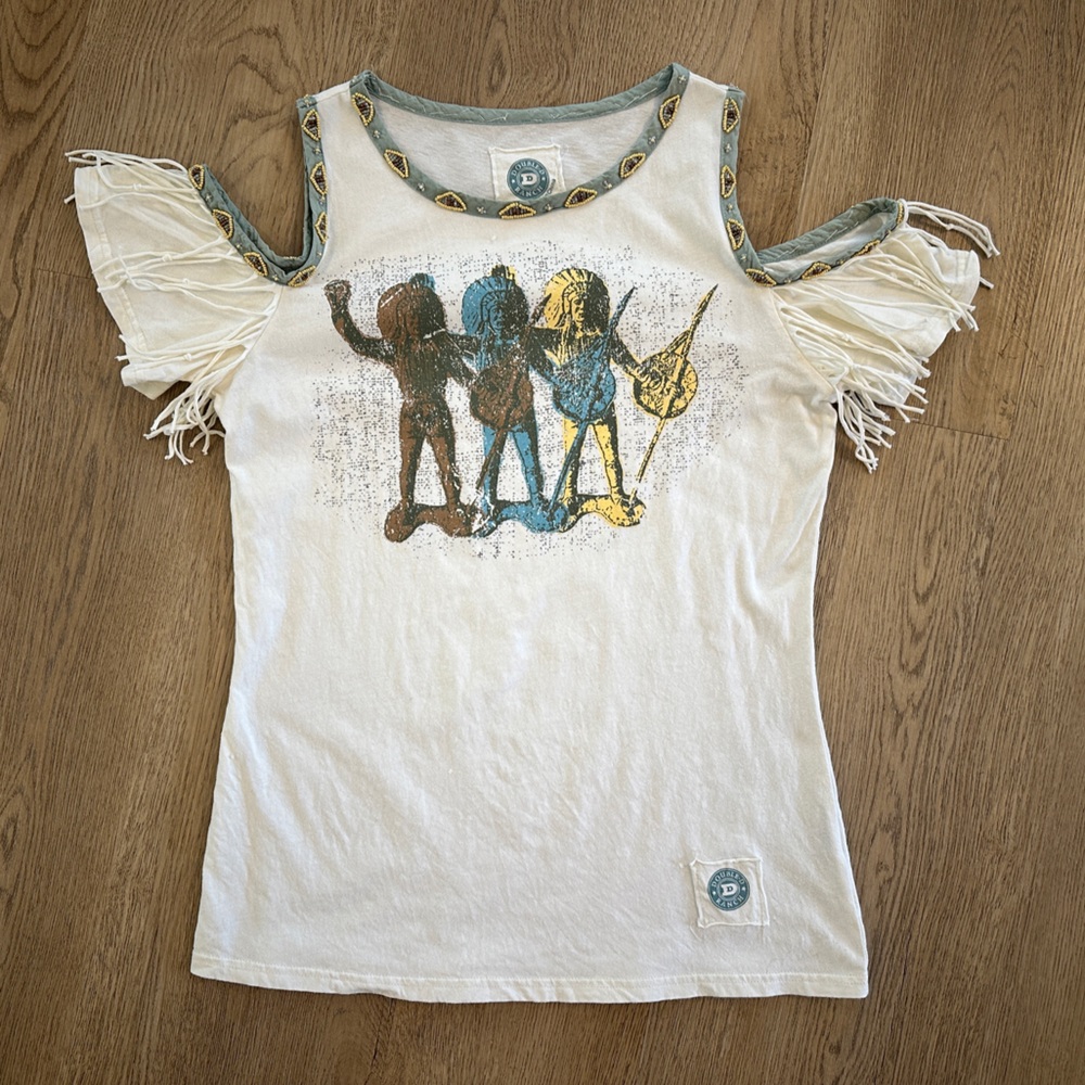 Double D Ranch Cream Graphic T-shirt with Fringe